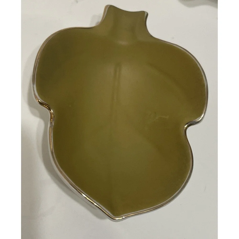 4 Gold‎ Trimmed Coloured Leaf Shaped Ceramic Bowls Trinket Condiments Japan